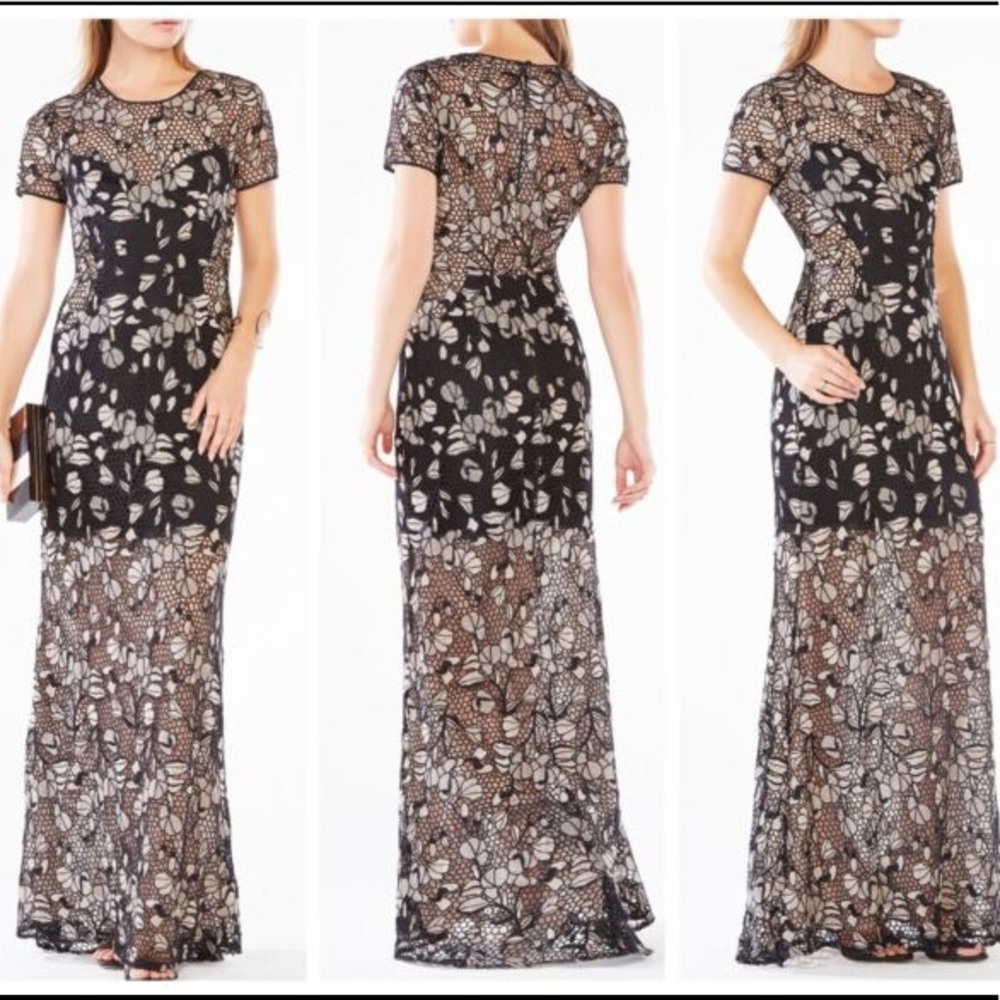 BCBGMaxAzaria Alexus embroidered lace gown